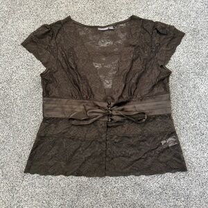 Y2K Vintage Top Blouse Brown Lace Fairy Grunge Whimsigoth Edwardian